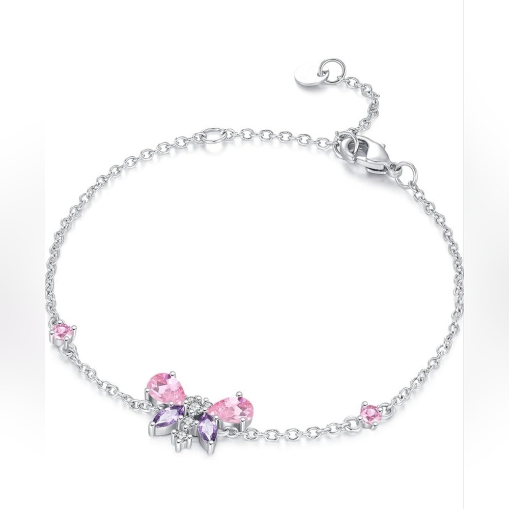 925, sterling silver pink and purple butterfly bracelet